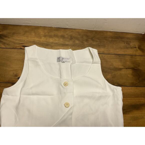 Vintage St. John by Marie Gray Button Front White Sleeveless Blouse Size M - Picture 3 of 10